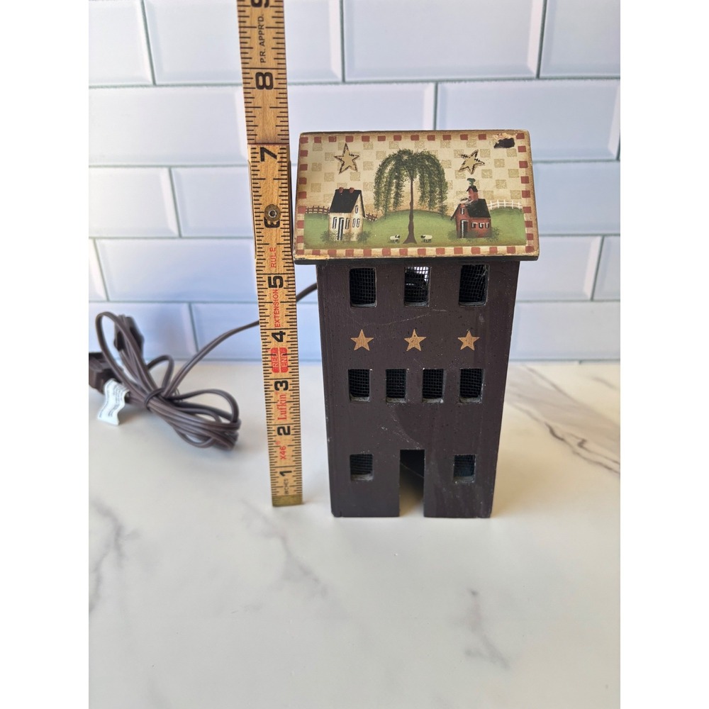 Crazy Mountain Primitive Wooden House Lamp Folk Art Americana Willow Tree Decor